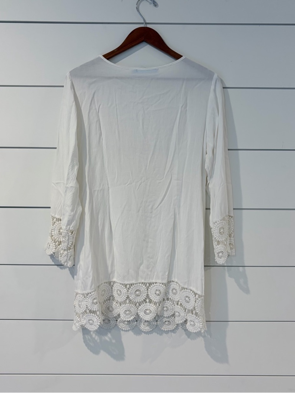 Solitaire Swim Cover Up Boho Chic Coastal Lace L White Resort Coquette Romantic - Picture 6 of 10